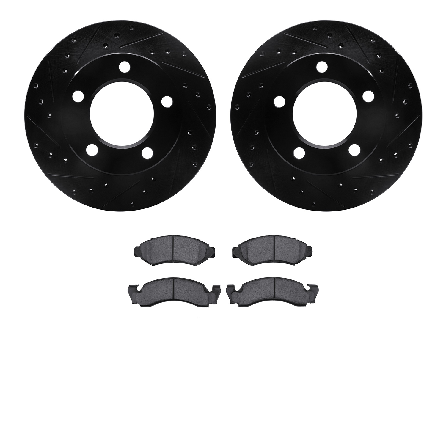 8202-42030 Drilled/Slotted Rotors w/Heavy-Duty Brake Pads Kit [Silver], 1976-1978 Mopar, Position: Front