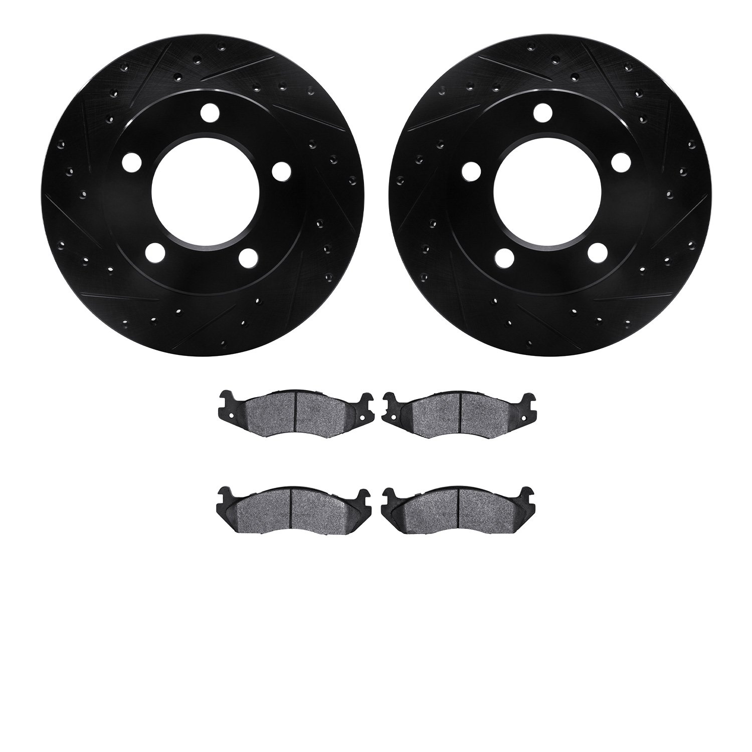 8202-42031 Drilled/Slotted Rotors w/Heavy-Duty Brake Pads Kit [Silver], 1982-1986 Mopar, Position: Front