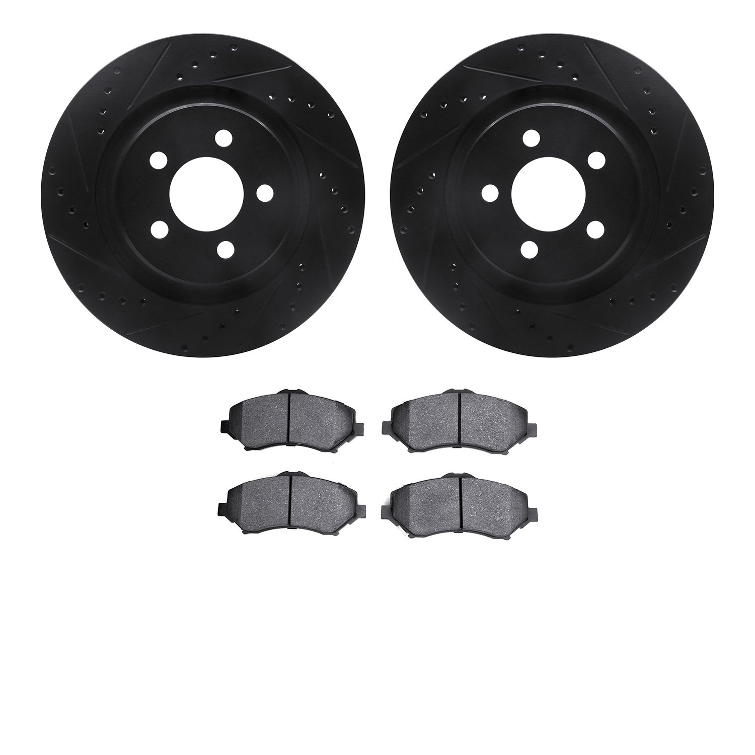 8202-42036 Drilled/Slotted Rotors w/Heavy-Duty Brake Pads Kit [Silver], 2011-2012 Mopar, Position: Front