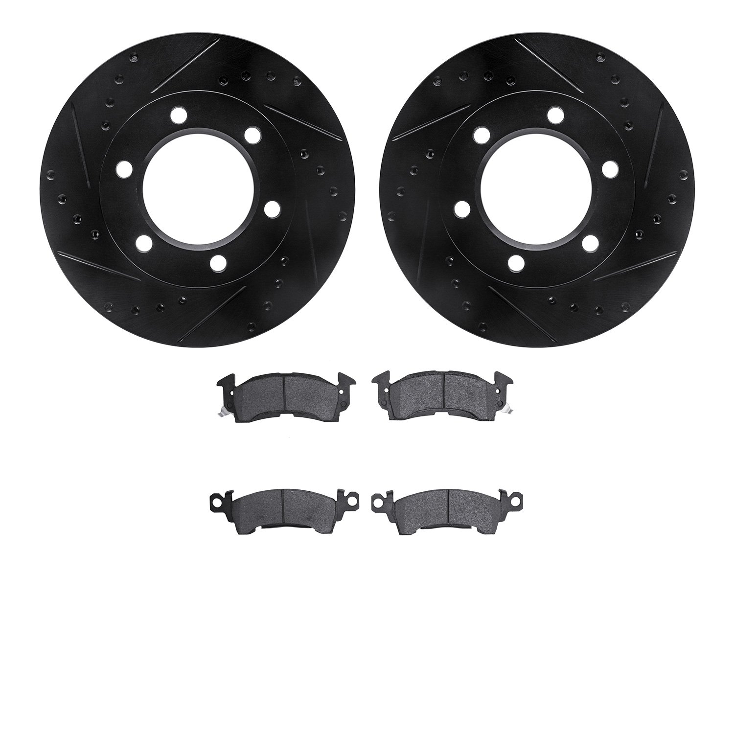8202-42053 Drilled/Slotted Rotors w/Heavy-Duty Brake Pads Kit [Silver], 1971-1991 Multiple Makes/Models, Position: Front