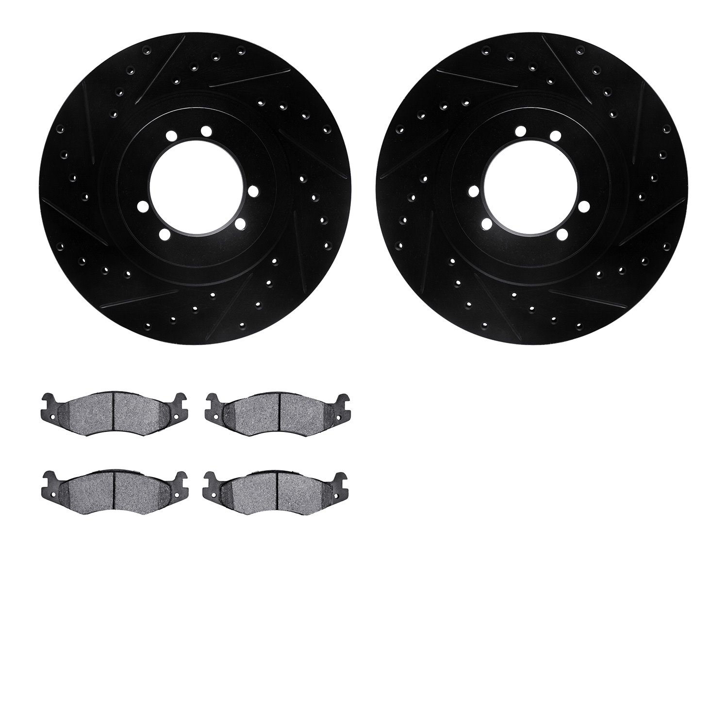 8202-44002 Drilled/Slotted Rotors w/Heavy-Duty Brake Pads Kit [Silver], 1996-2006 Mopar, Position: Rear