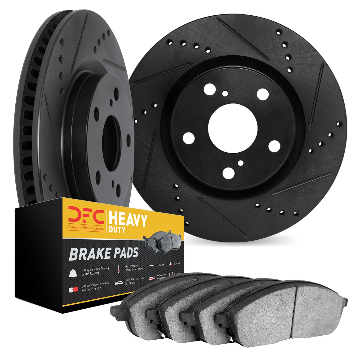 8202-47015 Drilled/Slotted Rotors w/Heavy-Duty Brake Pads Kit [Silver], 1970-1981 GM, Position: Front