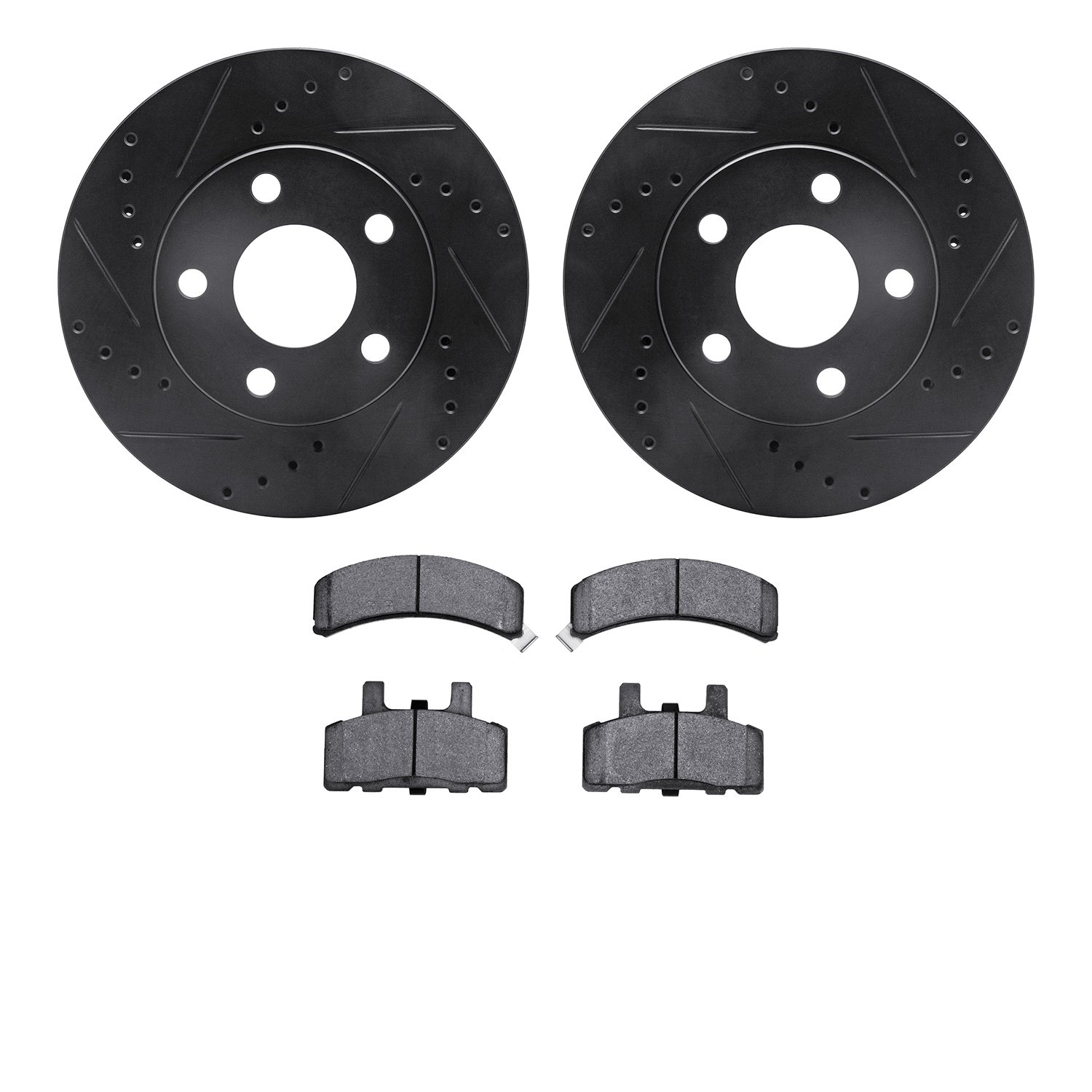 8202-47041 Drilled/Slotted Rotors w/Heavy-Duty Brake Pads Kit [Silver], 1990-1993 GM, Position: Front