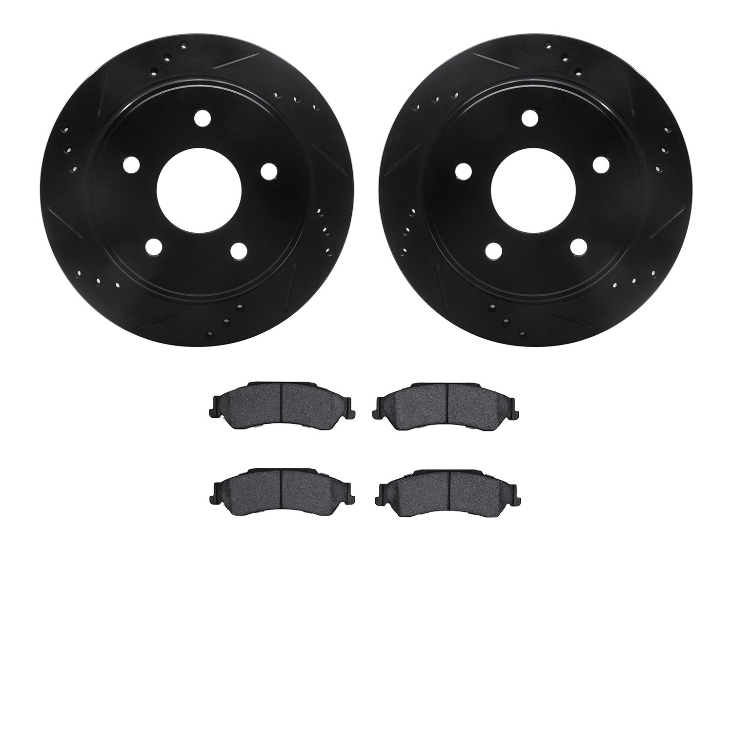 8202-48001 Drilled/Slotted Rotors w/Heavy-Duty Brake Pads Kit [Silver], 1997-2005 GM, Position: Rear