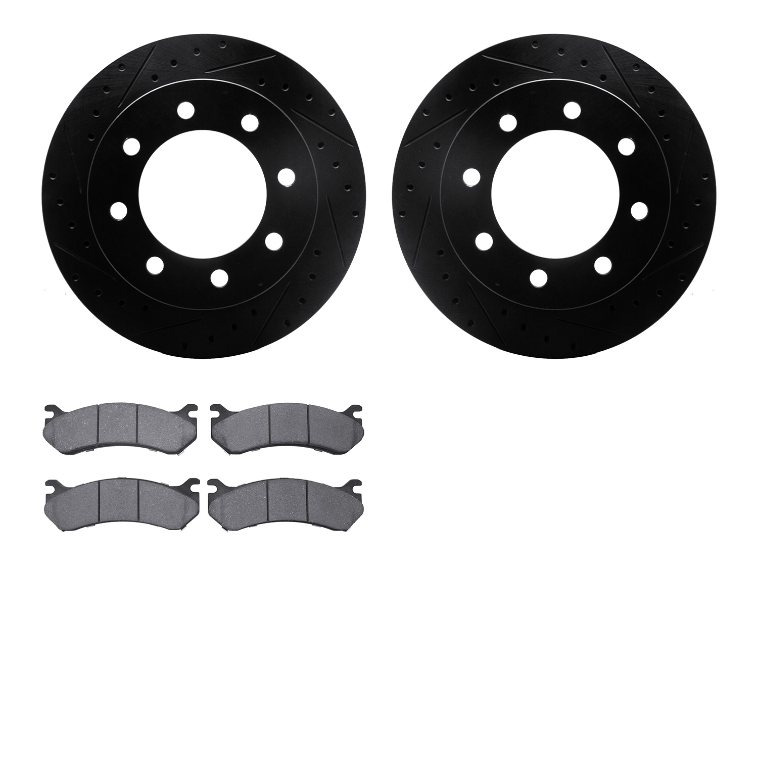 8202-48028 Drilled/Slotted Rotors w/Heavy-Duty Brake Pads Kit [Silver], 1999-2013 GM, Position: Rear