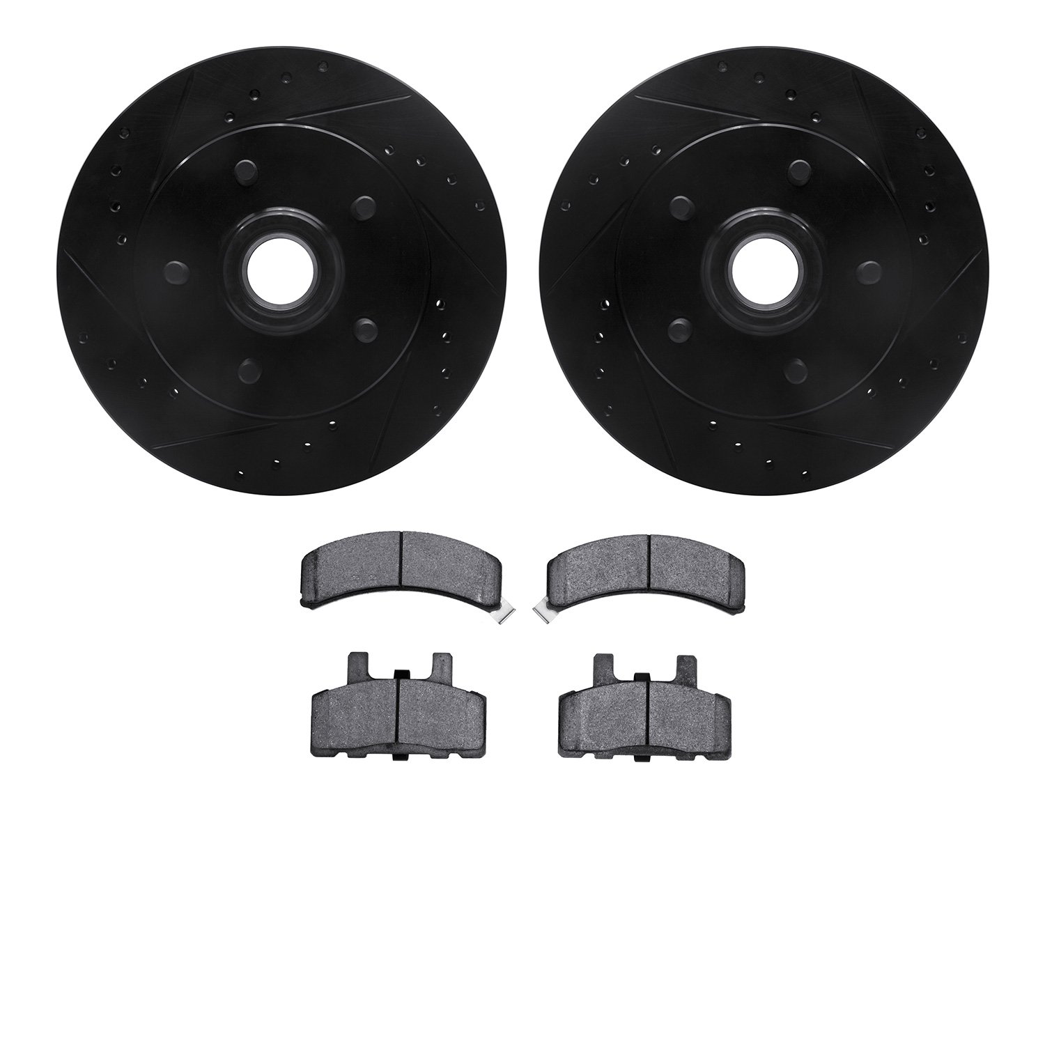 8202-48035 Drilled/Slotted Rotors w/Heavy-Duty Brake Pads Kit [Silver], 1992-2002 GM, Position: Front