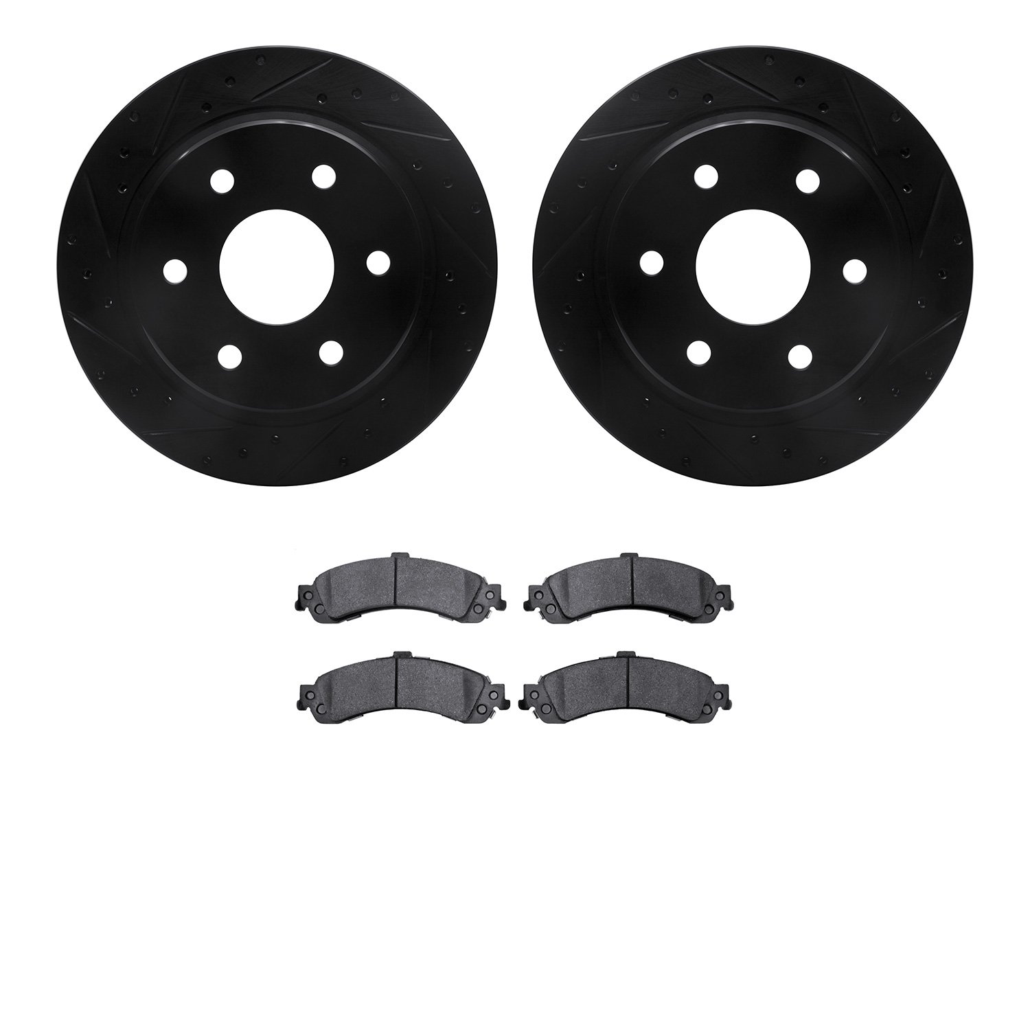 8202-48036 Drilled/Slotted Rotors w/Heavy-Duty Brake Pads Kit [Silver], 2000-2006 GM, Position: Rear