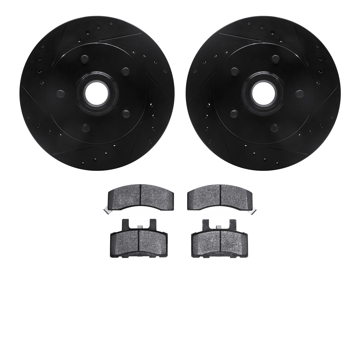 8202-48037 Drilled/Slotted Rotors w/Heavy-Duty Brake Pads Kit [Silver], 1998-2000 GM, Position: Front
