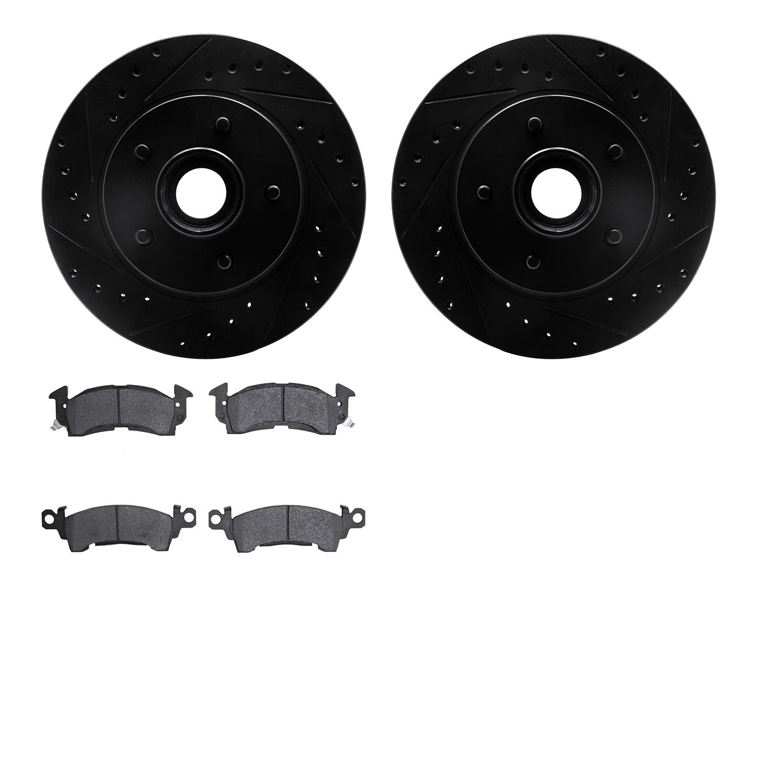 8202-48040 Drilled/Slotted Rotors w/Heavy-Duty Brake Pads Kit [Silver], 1993-1995 GM, Position: Front