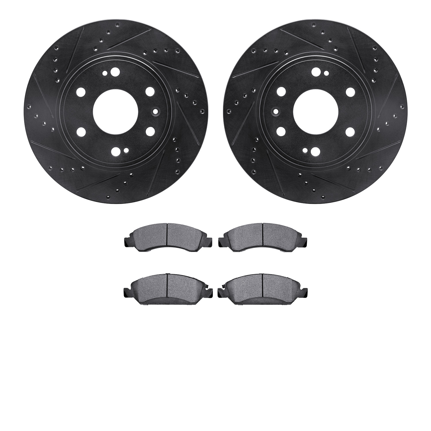 8202-48103 Drilled/Slotted Rotors w/Heavy-Duty Brake Pads Kit [Silver], 2009-2020 GM, Position: Front