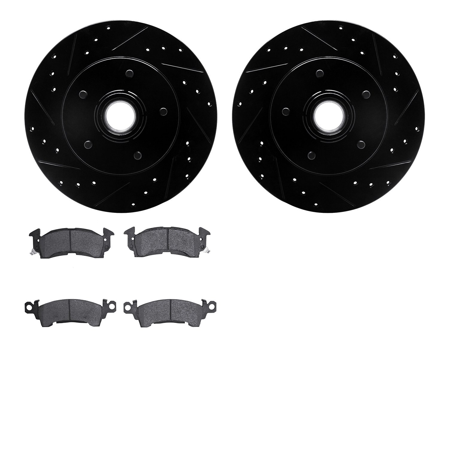 8202-51001 Drilled/Slotted Rotors w/Heavy-Duty Brake Pads Kit [Silver], 1991-1996 GM, Position: Front