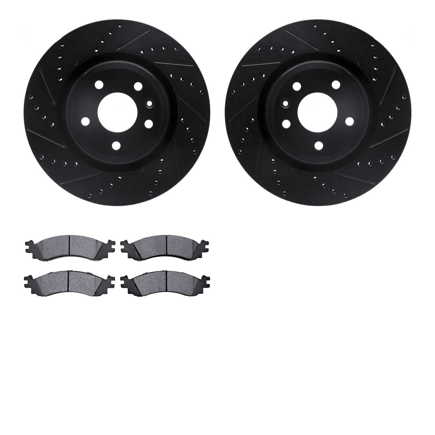 8202-54004 Drilled/Slotted Rotors w/Heavy-Duty Brake Pads Kit [Silver], 2011-2012 Ford/Lincoln/Mercury/Mazda, Position: Front
