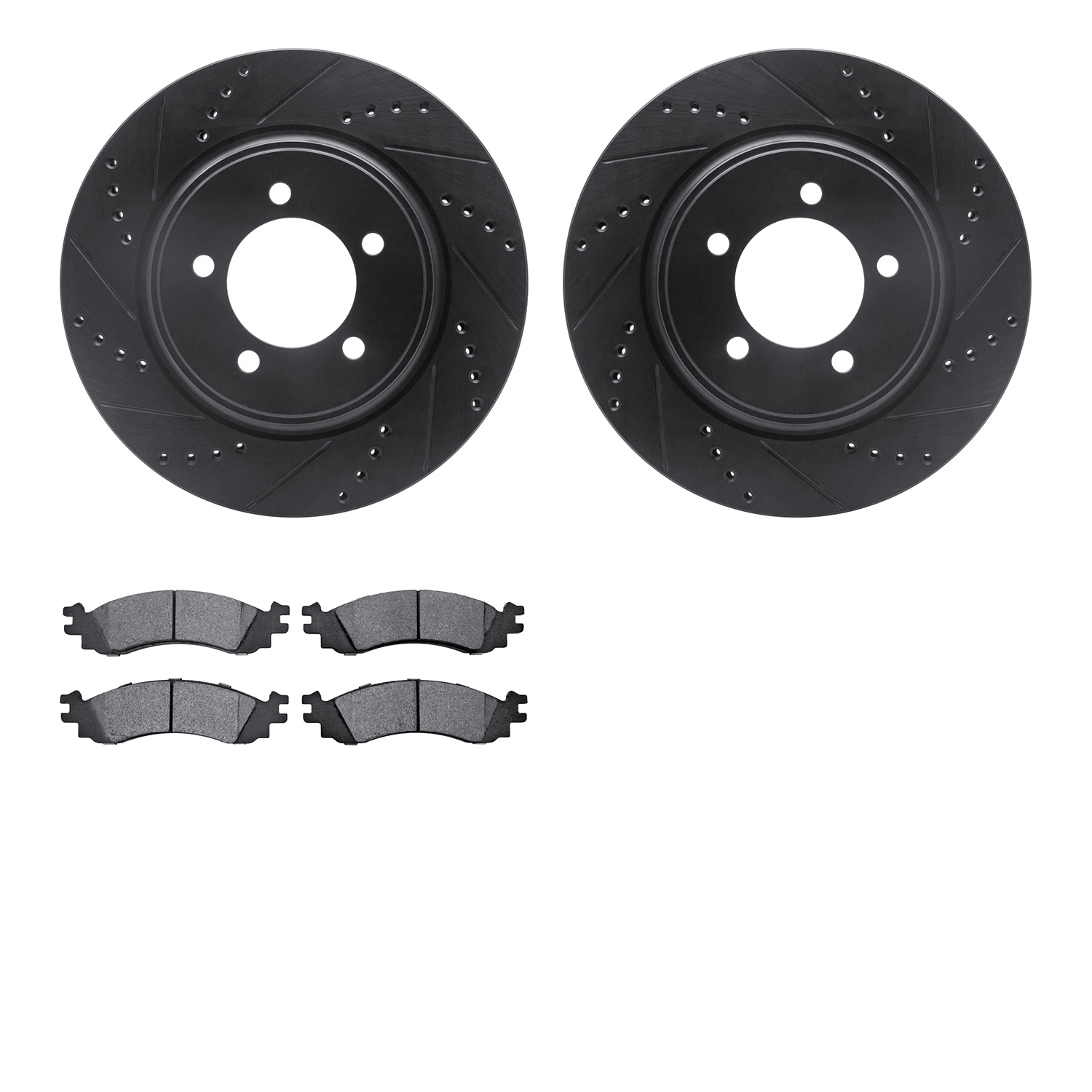 8202-54008 Drilled/Slotted Rotors w/Heavy-Duty Brake Pads Kit [Silver], 2006-2010 Ford/Lincoln/Mercury/Mazda, Position: Front
