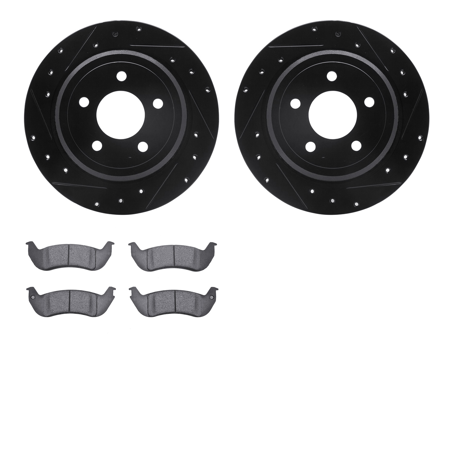 8202-56001 Drilled/Slotted Rotors w/Heavy-Duty Brake Pads Kit [Silver], 2003-2011 Ford/Lincoln/Mercury/Mazda, Position: Rear