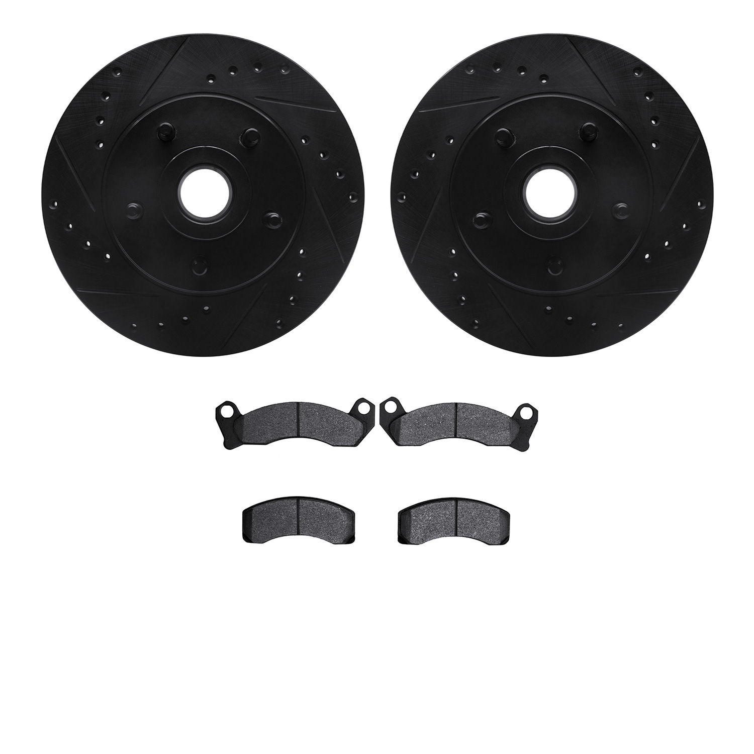 8202-56010 Drilled/Slotted Rotors w/Heavy-Duty Brake Pads Kit [Silver], 1981-1991 Ford/Lincoln/Mercury/Mazda, Position: Front