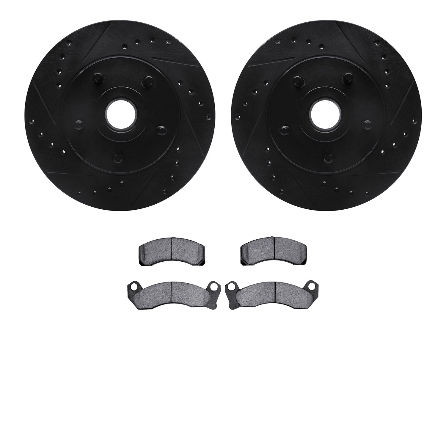8202-56011 Drilled/Slotted Rotors w/Heavy-Duty Brake Pads Kit [Silver], 1979-1991 Ford/Lincoln/Mercury/Mazda, Position: Front