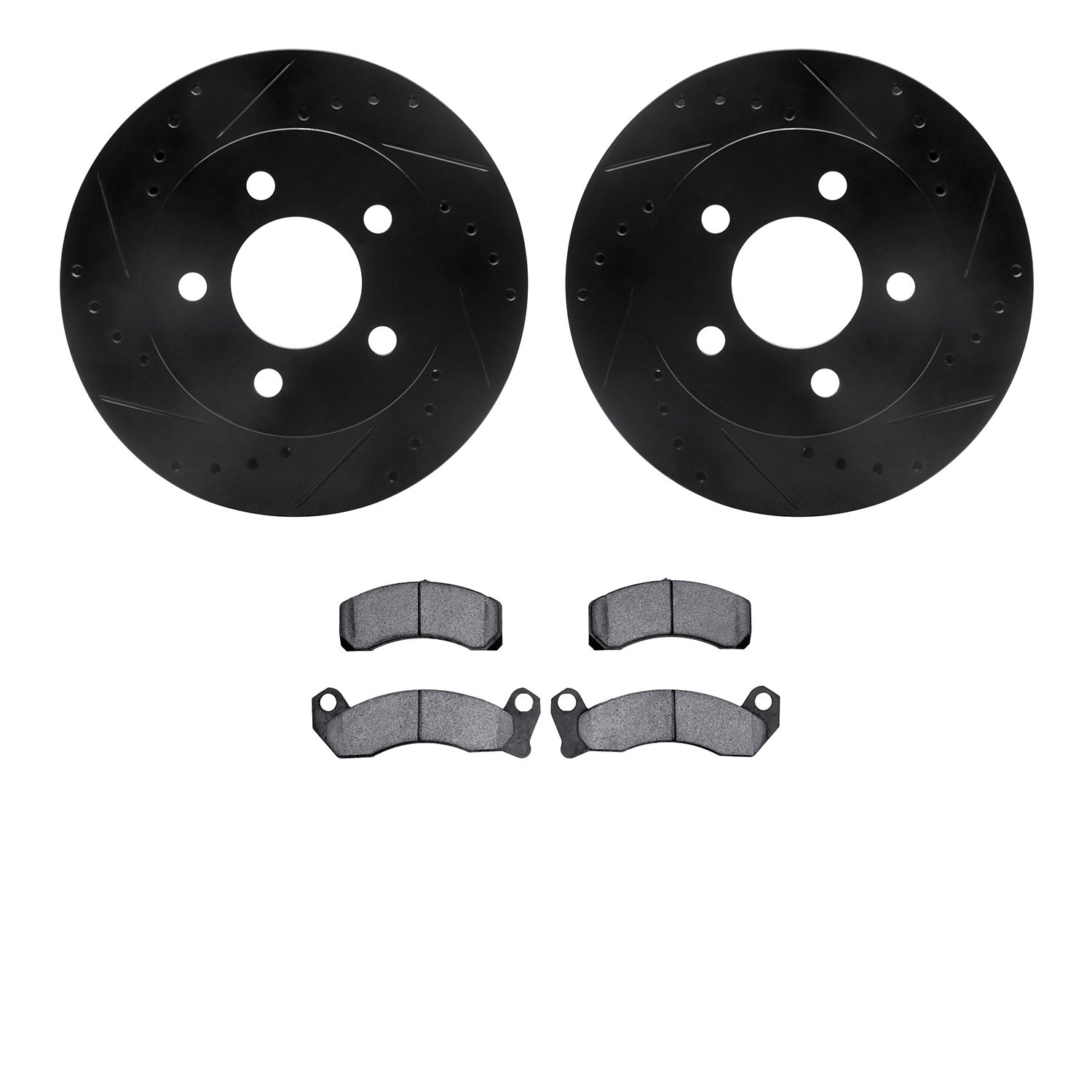 8202-56013 Drilled/Slotted Rotors w/Heavy-Duty Brake Pads Kit [Silver], 1991-1994 Ford/Lincoln/Mercury/Mazda, Position: Front