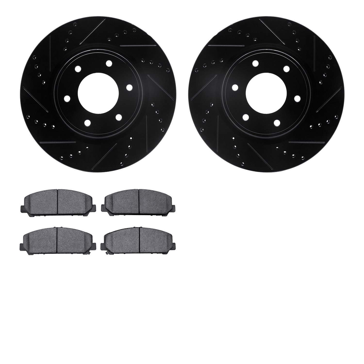 8202-67002 Drilled/Slotted Rotors w/Heavy-Duty Brake Pads Kit [Silver], Fits Select Infiniti/Nissan, Position: Front
