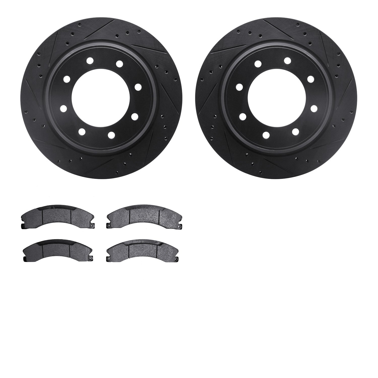 8202-67003 Drilled/Slotted Rotors w/Heavy-Duty Brake Pads Kit [Silver], 2012-2021 Infiniti/Nissan, Position: Rear