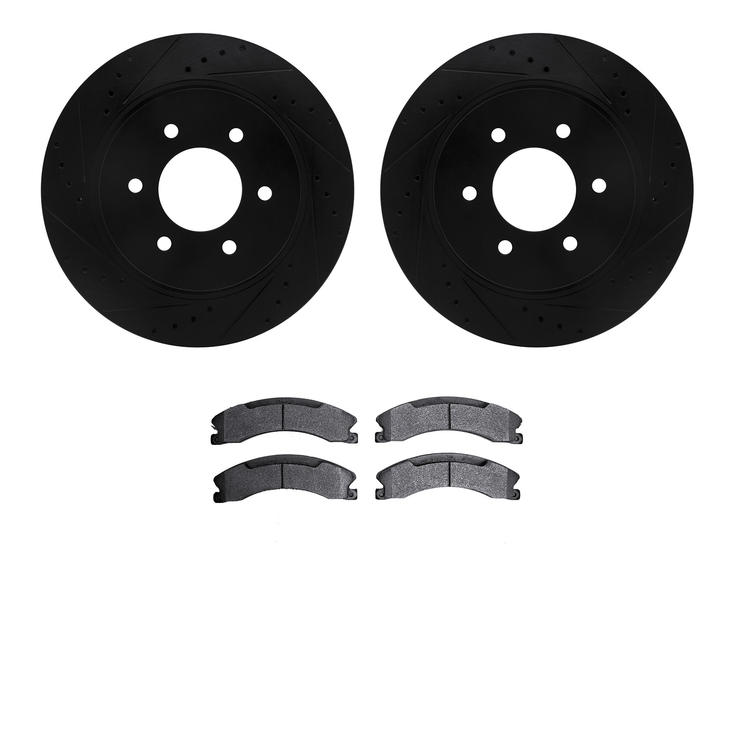 8202-67005 Drilled/Slotted Rotors w/Heavy-Duty Brake Pads Kit [Silver], Fits Select Infiniti/Nissan, Position: Front