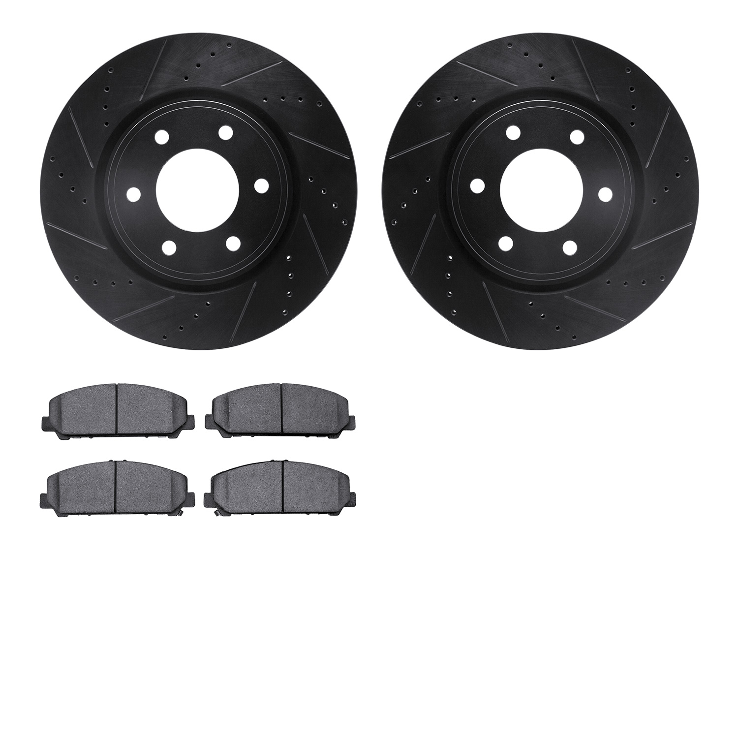 8202-68001 Drilled/Slotted Rotors w/Heavy-Duty Brake Pads Kit [Silver], Fits Select Infiniti/Nissan, Position: Front