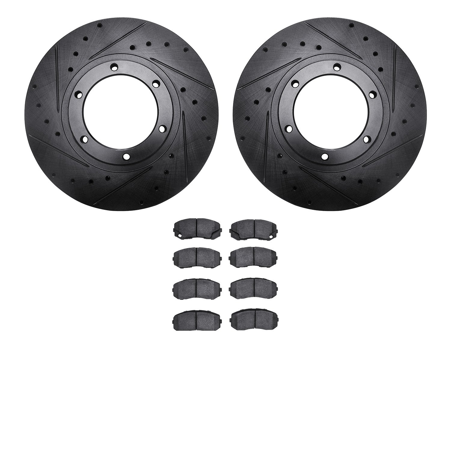 8202-72092 Drilled/Slotted Rotors w/Heavy-Duty Brake Pads Kit [Silver], 2010-2011 Freightliner, Position: Front