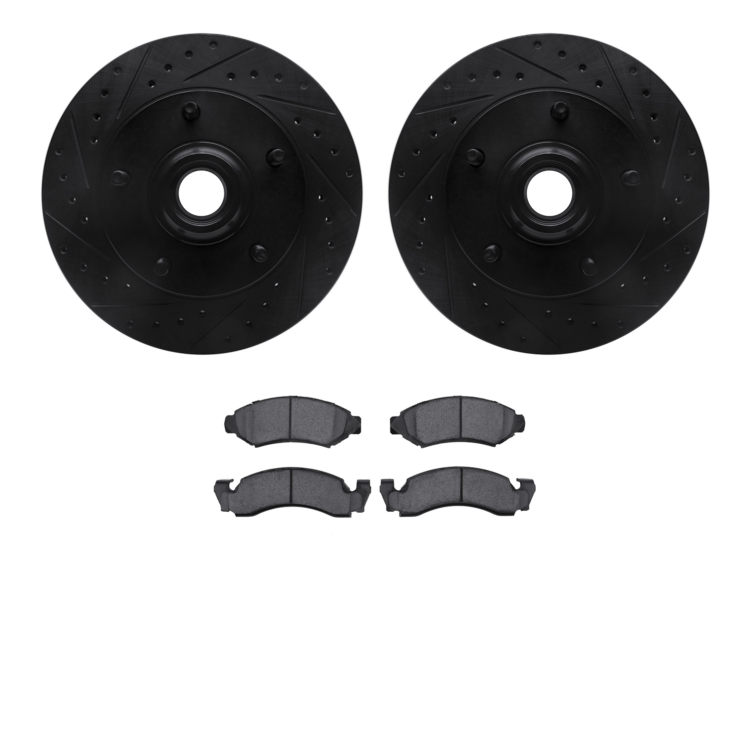 8202-99079 Drilled/Slotted Rotors w/Heavy-Duty Brake Pads Kit [Silver], 1973-1985 Ford/Lincoln/Mercury/Mazda, Position: Front