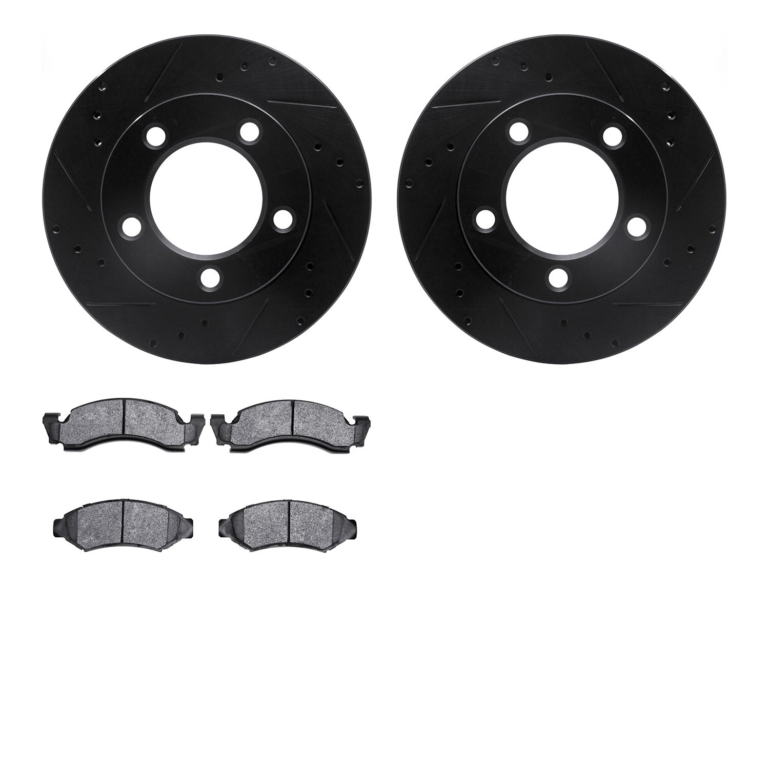 8202-99091 Drilled/Slotted Rotors w/Heavy-Duty Brake Pads Kit [Silver], 1986-1993 Ford/Lincoln/Mercury/Mazda, Position: Front