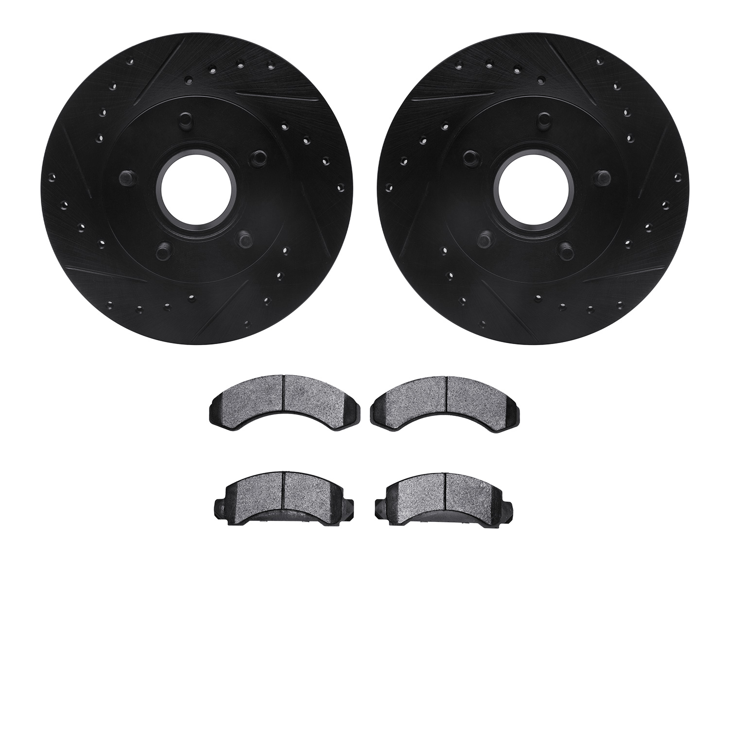 8202-99093 Drilled/Slotted Rotors w/Heavy-Duty Brake Pads Kit [Silver], 1983-1992 Ford/Lincoln/Mercury/Mazda, Position: Front