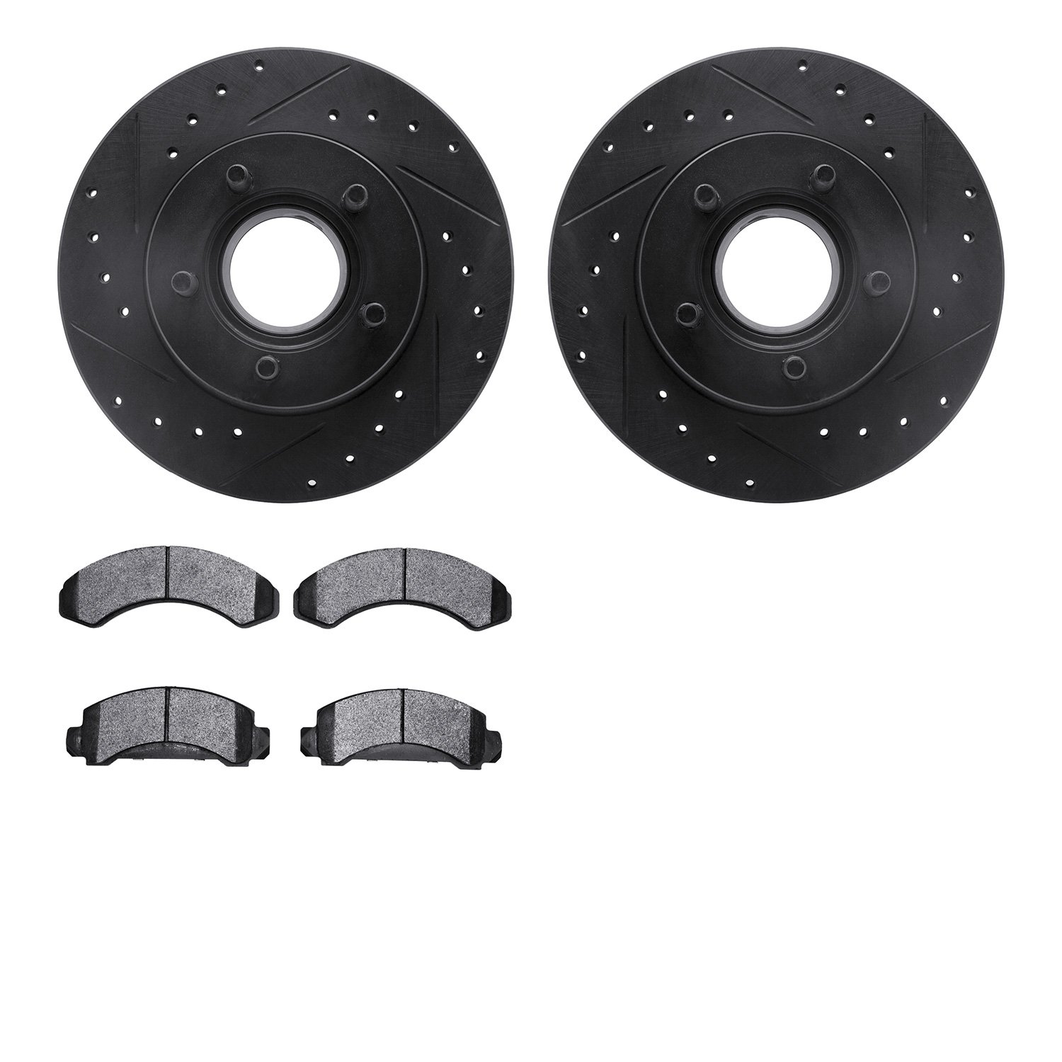 8202-99099 Drilled/Slotted Rotors w/Heavy-Duty Brake Pads Kit [Silver], 1990-1994 Ford/Lincoln/Mercury/Mazda, Position: Front