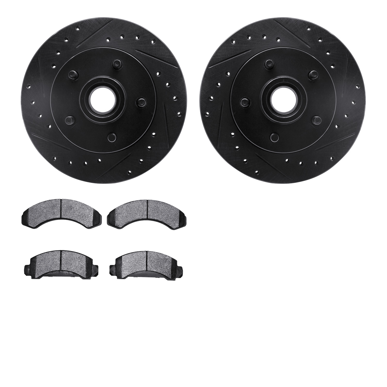 8202-99101 Drilled/Slotted Rotors w/Heavy-Duty Brake Pads Kit [Silver], 1986-1992 Ford/Lincoln/Mercury/Mazda, Position: Front