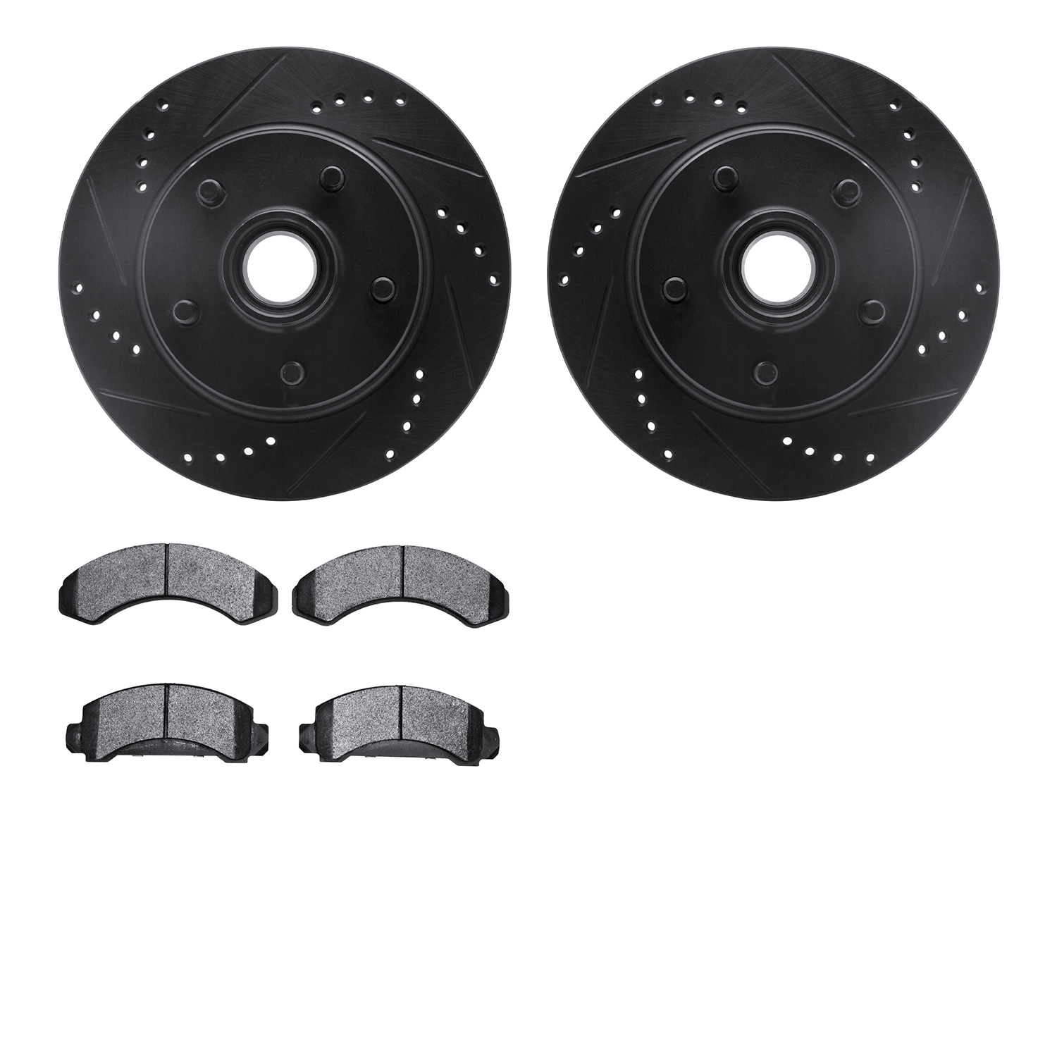 8202-99102 Drilled/Slotted Rotors w/Heavy-Duty Brake Pads Kit [Silver], 1992-1997 Ford/Lincoln/Mercury/Mazda, Position: Front