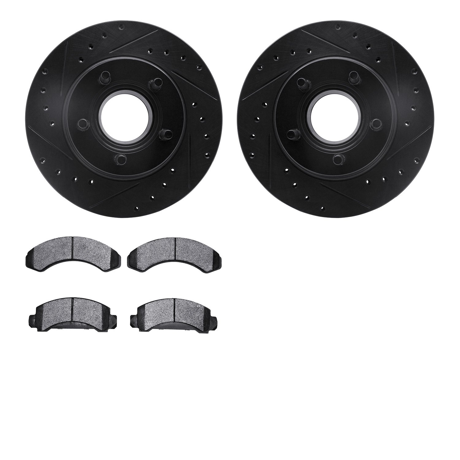 8202-99103 Drilled/Slotted Rotors w/Heavy-Duty Brake Pads Kit [Silver], 1993-1994 Ford/Lincoln/Mercury/Mazda, Position: Front