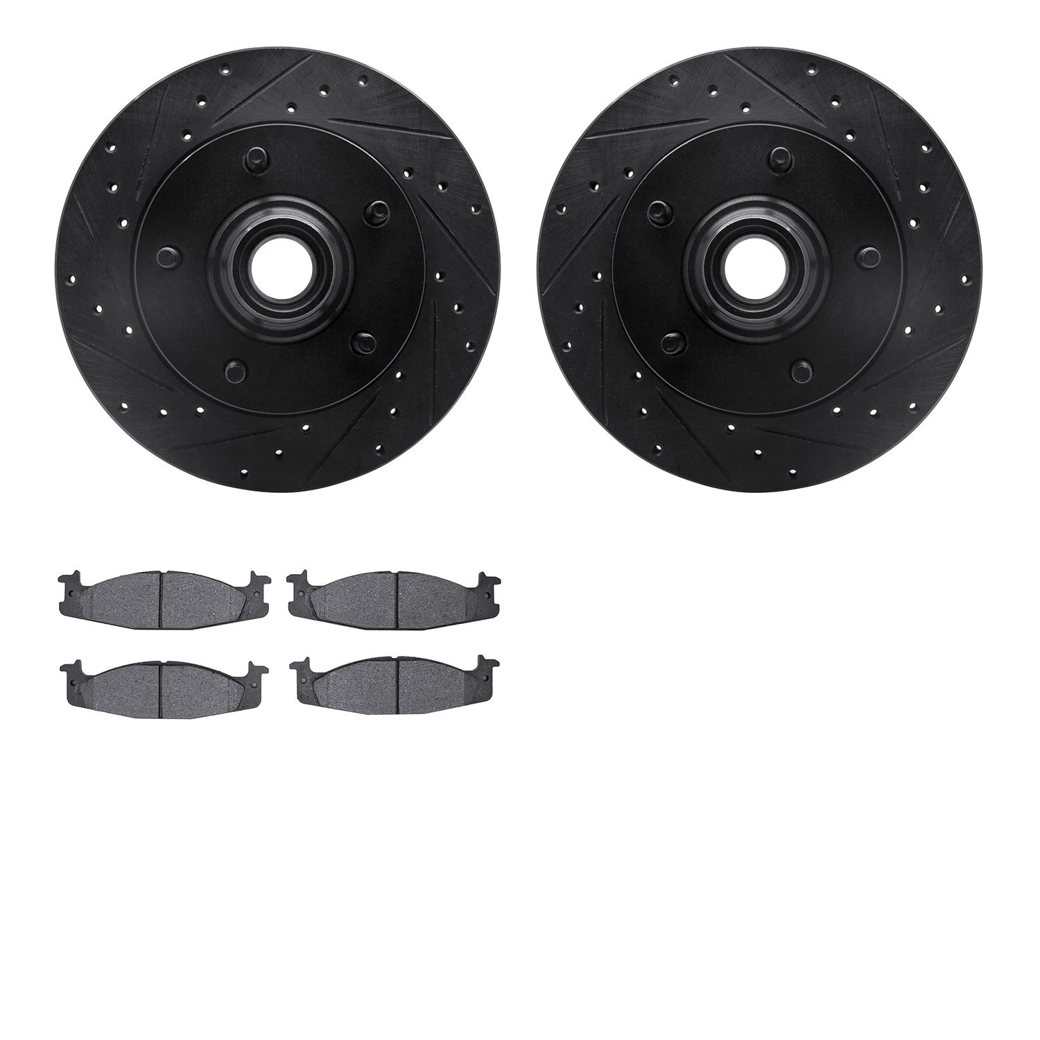 8202-99108 Drilled/Slotted Rotors w/Heavy-Duty Brake Pads Kit [Silver], 1994-2003 Ford/Lincoln/Mercury/Mazda, Position: Front