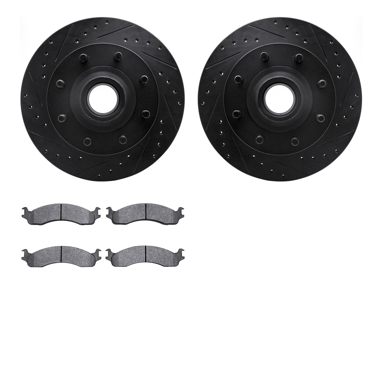 8202-99113 Drilled/Slotted Rotors w/Heavy-Duty Brake Pads Kit [Silver], 1995-2000 Ford/Lincoln/Mercury/Mazda, Position: Front