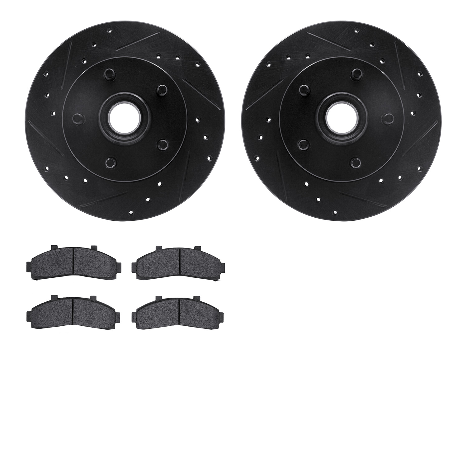 8202-99117 Drilled/Slotted Rotors w/Heavy-Duty Brake Pads Kit [Silver], 1995-1997 Ford/Lincoln/Mercury/Mazda, Position: Front