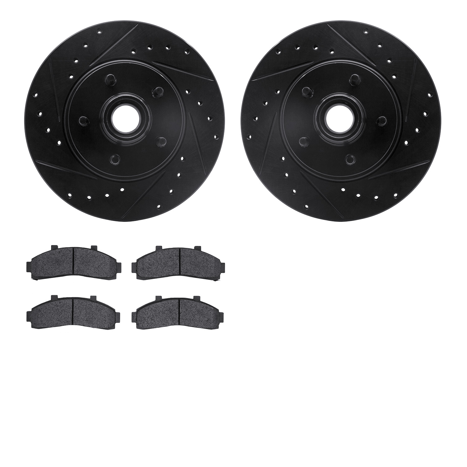 8202-99120 Drilled/Slotted Rotors w/Heavy-Duty Brake Pads Kit [Silver], 1995-2002 Ford/Lincoln/Mercury/Mazda, Position: Front