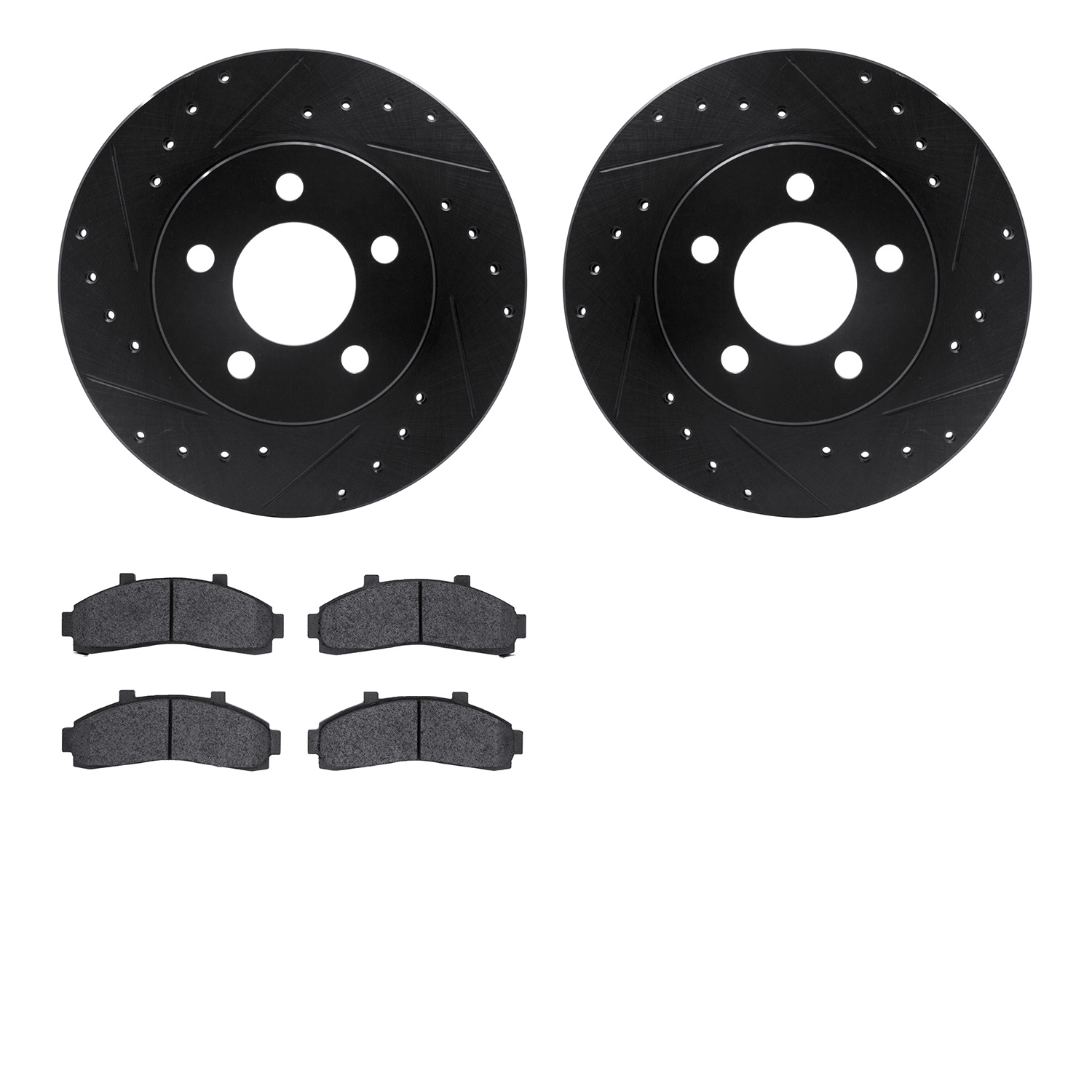 8202-99126 Drilled/Slotted Rotors w/Heavy-Duty Brake Pads Kit [Silver], 1995-2002 Ford/Lincoln/Mercury/Mazda, Position: Front
