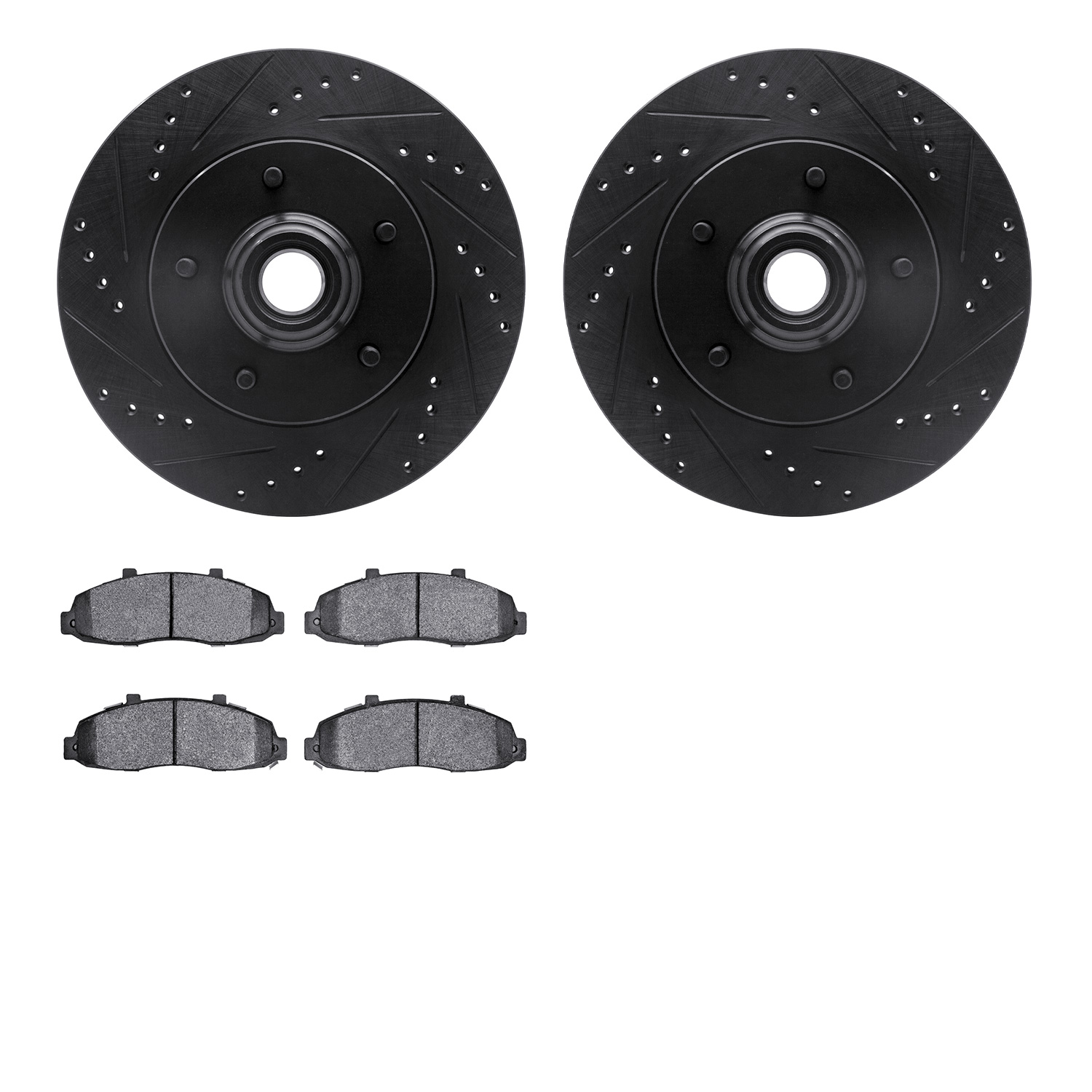 8202-99127 Drilled/Slotted Rotors w/Heavy-Duty Brake Pads Kit [Silver], 1997-1999 Ford/Lincoln/Mercury/Mazda, Position: Front