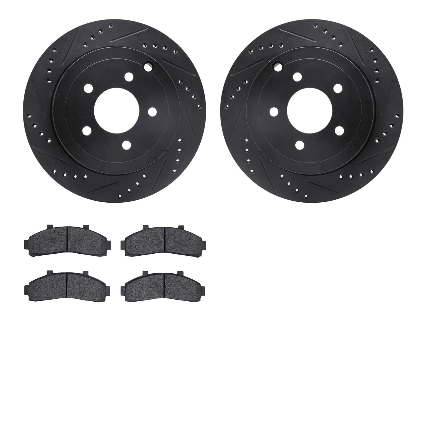 8202-99139 Drilled/Slotted Rotors w/Heavy-Duty Brake Pads Kit [Silver], 1995-1997 Ford/Lincoln/Mercury/Mazda, Position: Front