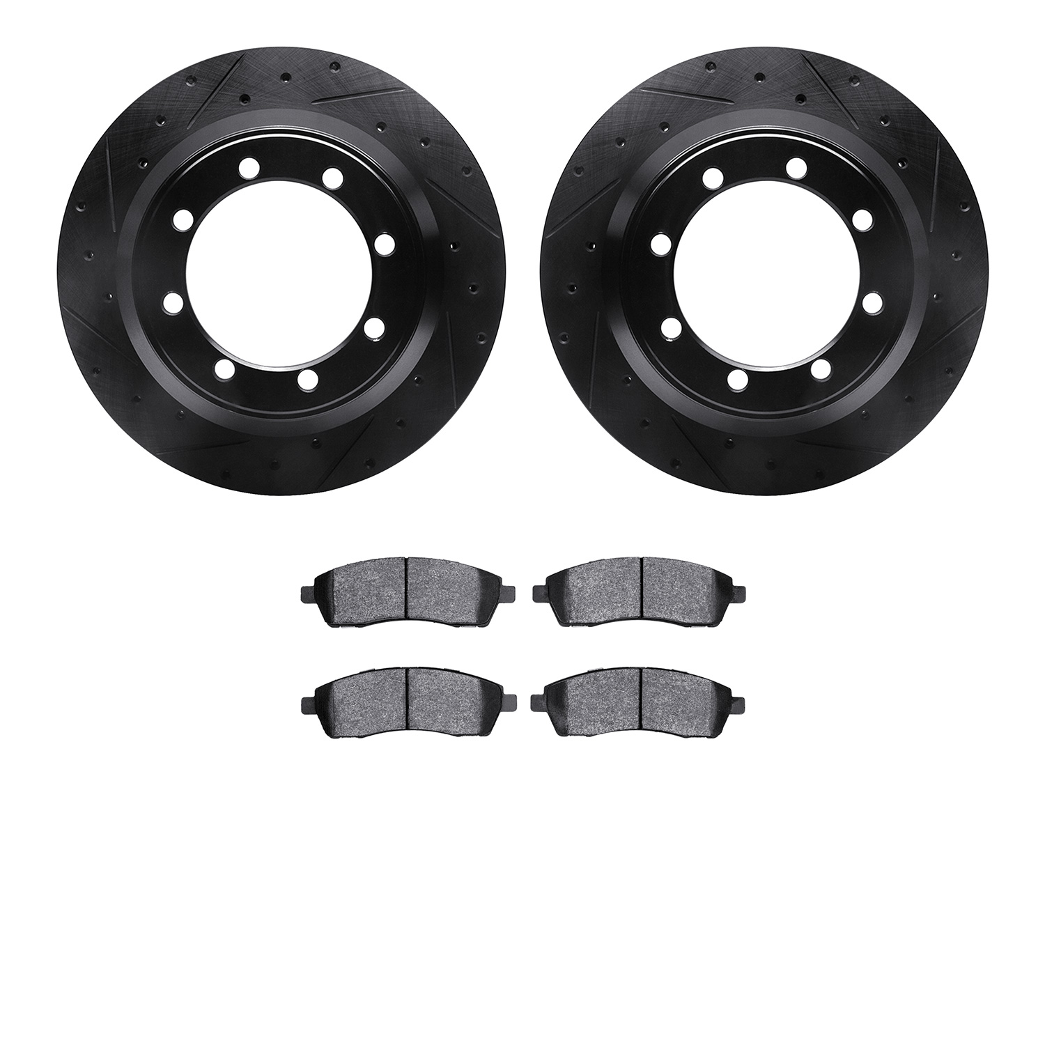 8202-99146 Drilled/Slotted Rotors w/Heavy-Duty Brake Pads Kit [Silver], 1999-2004 Ford/Lincoln/Mercury/Mazda, Position: Rear
