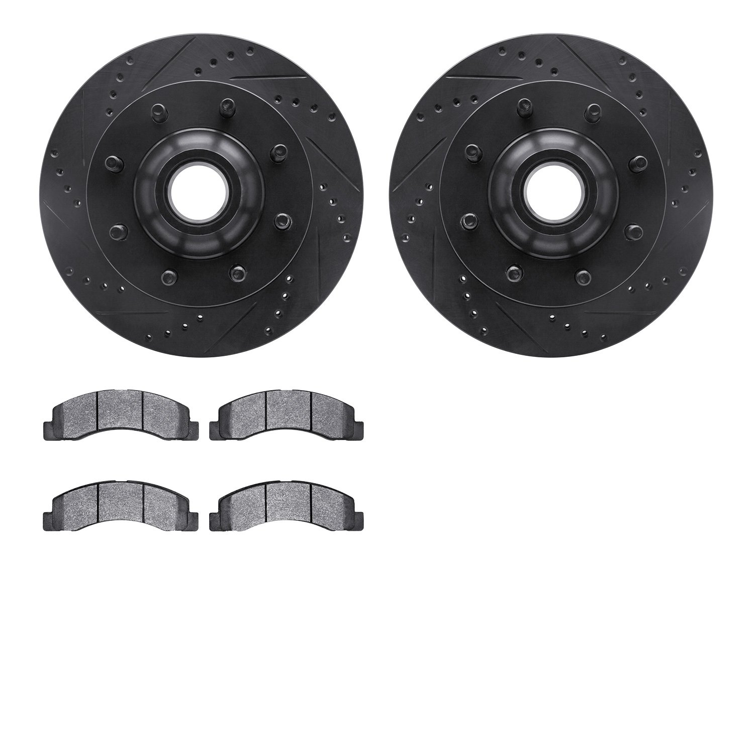 8202-99148 Drilled/Slotted Rotors w/Heavy-Duty Brake Pads Kit [Silver], 1999-2002 Ford/Lincoln/Mercury/Mazda, Position: Front
