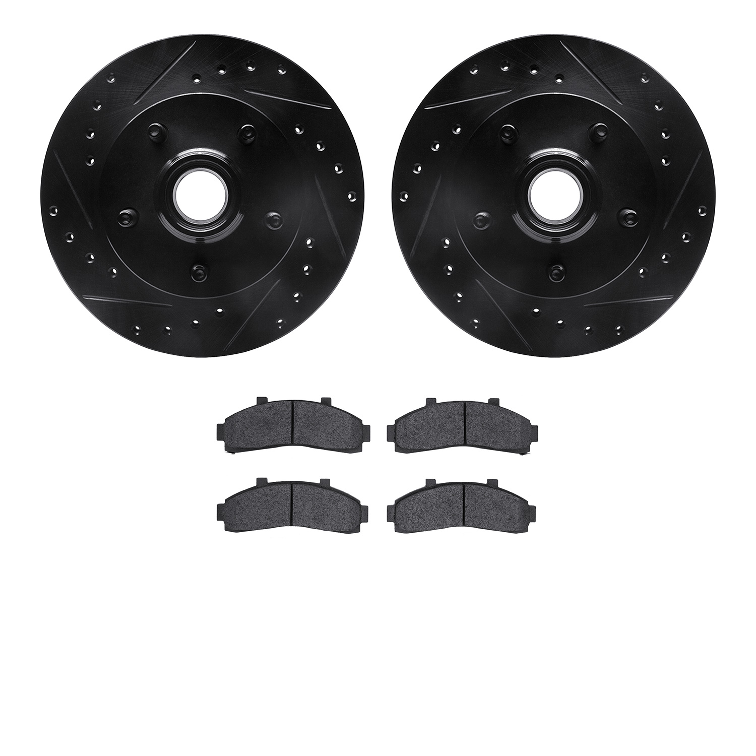 8202-99151 Drilled/Slotted Rotors w/Heavy-Duty Brake Pads Kit [Silver], 1998-2002 Ford/Lincoln/Mercury/Mazda, Position: Front