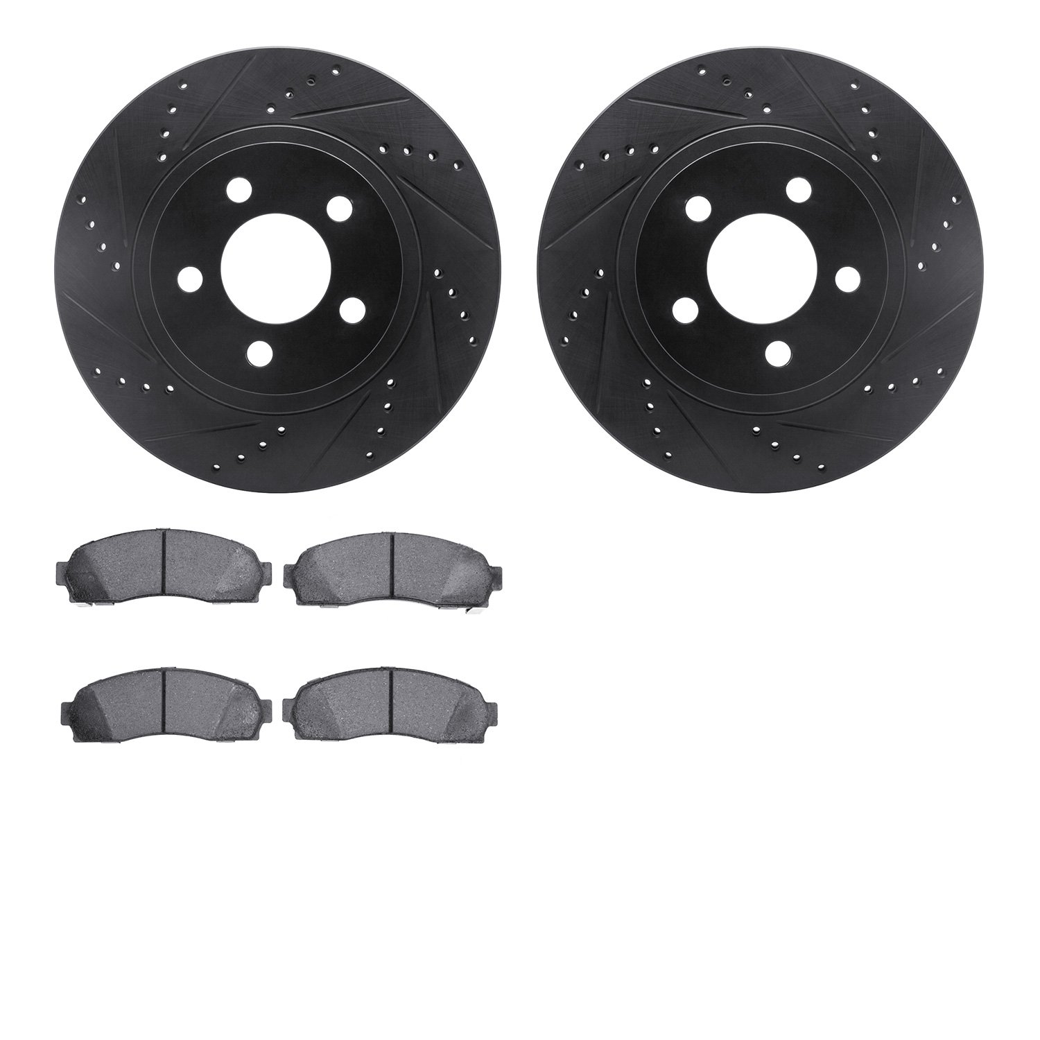 8202-99158 Drilled/Slotted Rotors w/Heavy-Duty Brake Pads Kit [Silver], 2001-2011 Ford/Lincoln/Mercury/Mazda, Position: Front