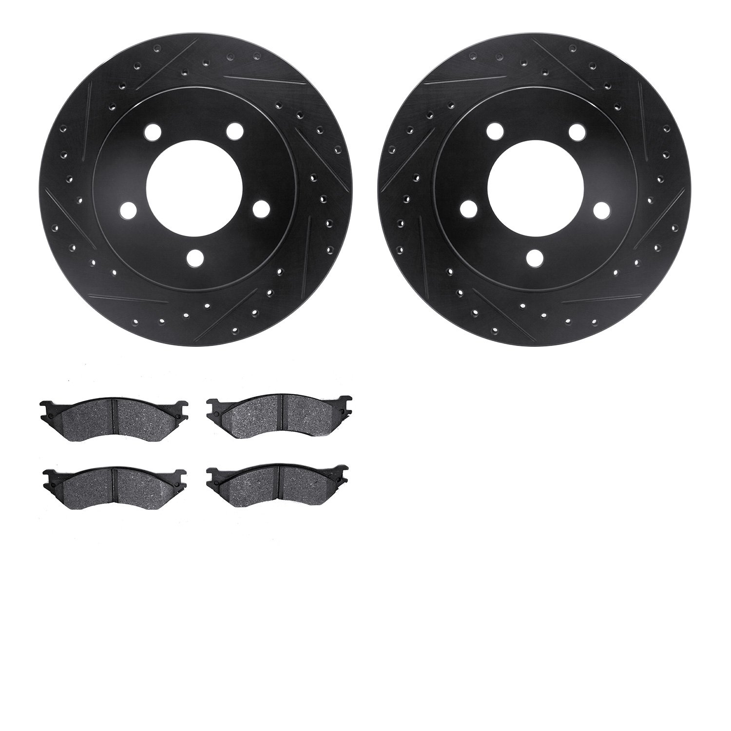 8202-99165 Drilled/Slotted Rotors w/Heavy-Duty Brake Pads Kit [Silver], 1997-2002 Ford/Lincoln/Mercury/Mazda, Position: Front