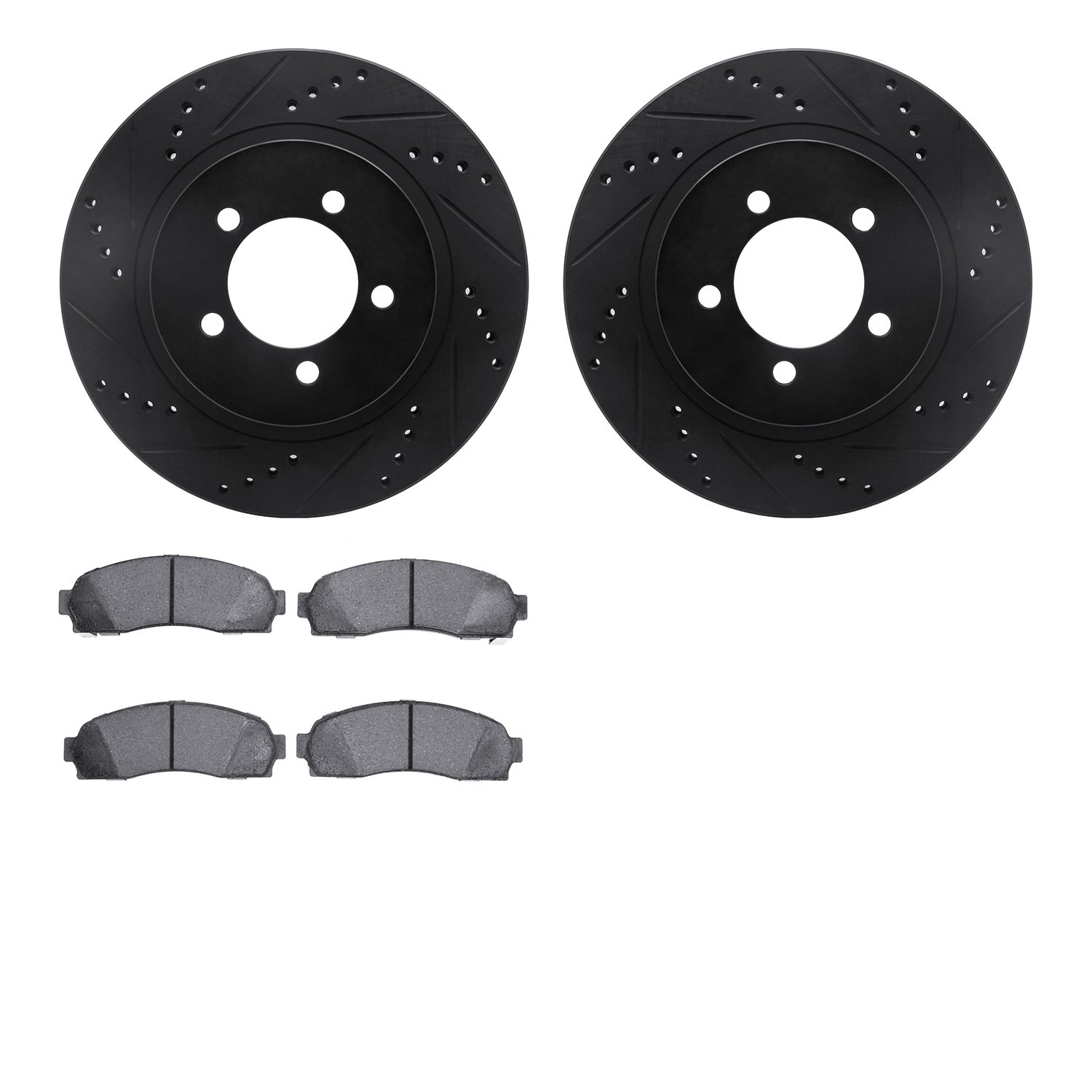 8202-99170 Drilled/Slotted Rotors w/Heavy-Duty Brake Pads Kit [Silver], 2002-2005 Ford/Lincoln/Mercury/Mazda, Position: Front