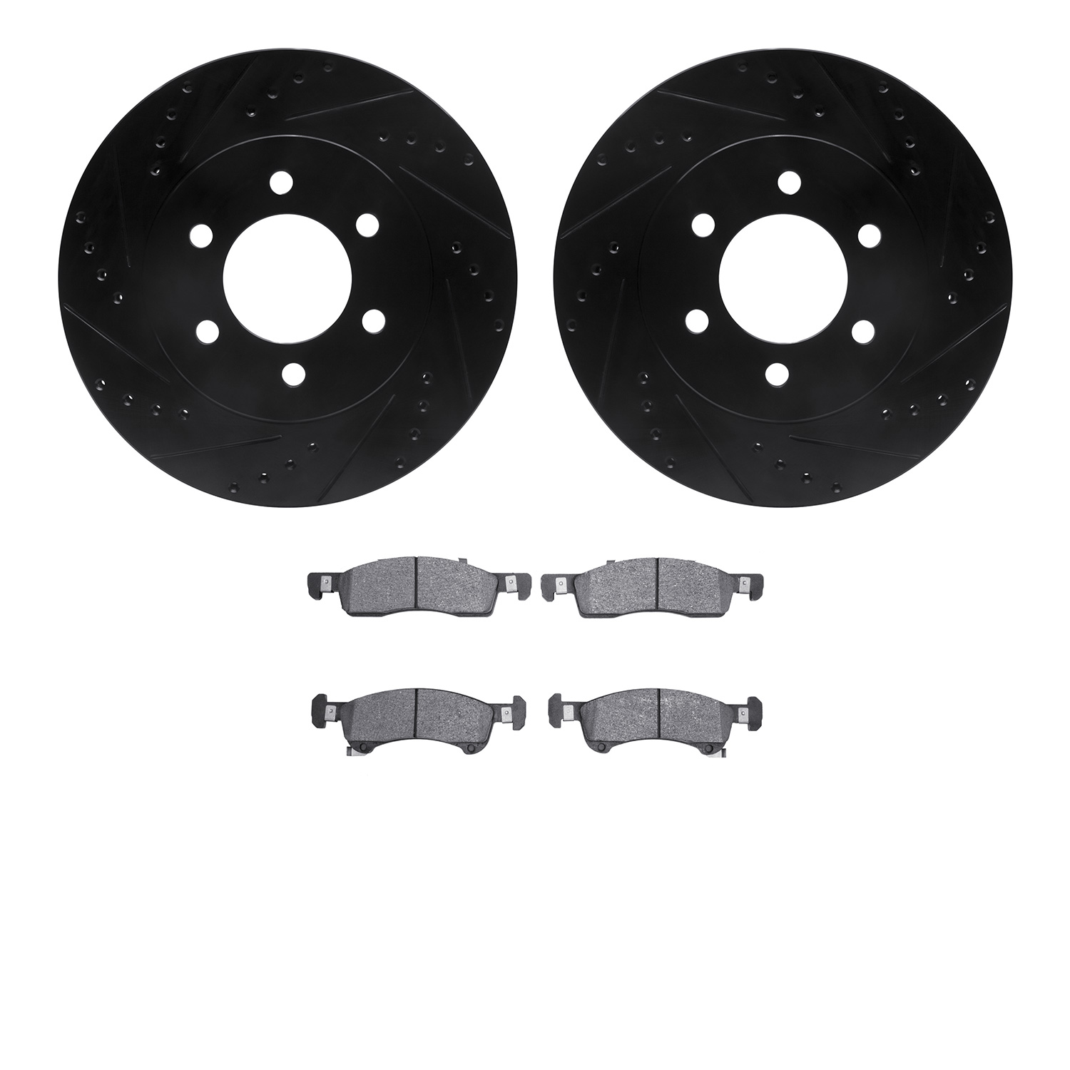 8202-99176 Drilled/Slotted Rotors w/Heavy-Duty Brake Pads Kit [Silver], 2002-2006 Ford/Lincoln/Mercury/Mazda, Position: Front