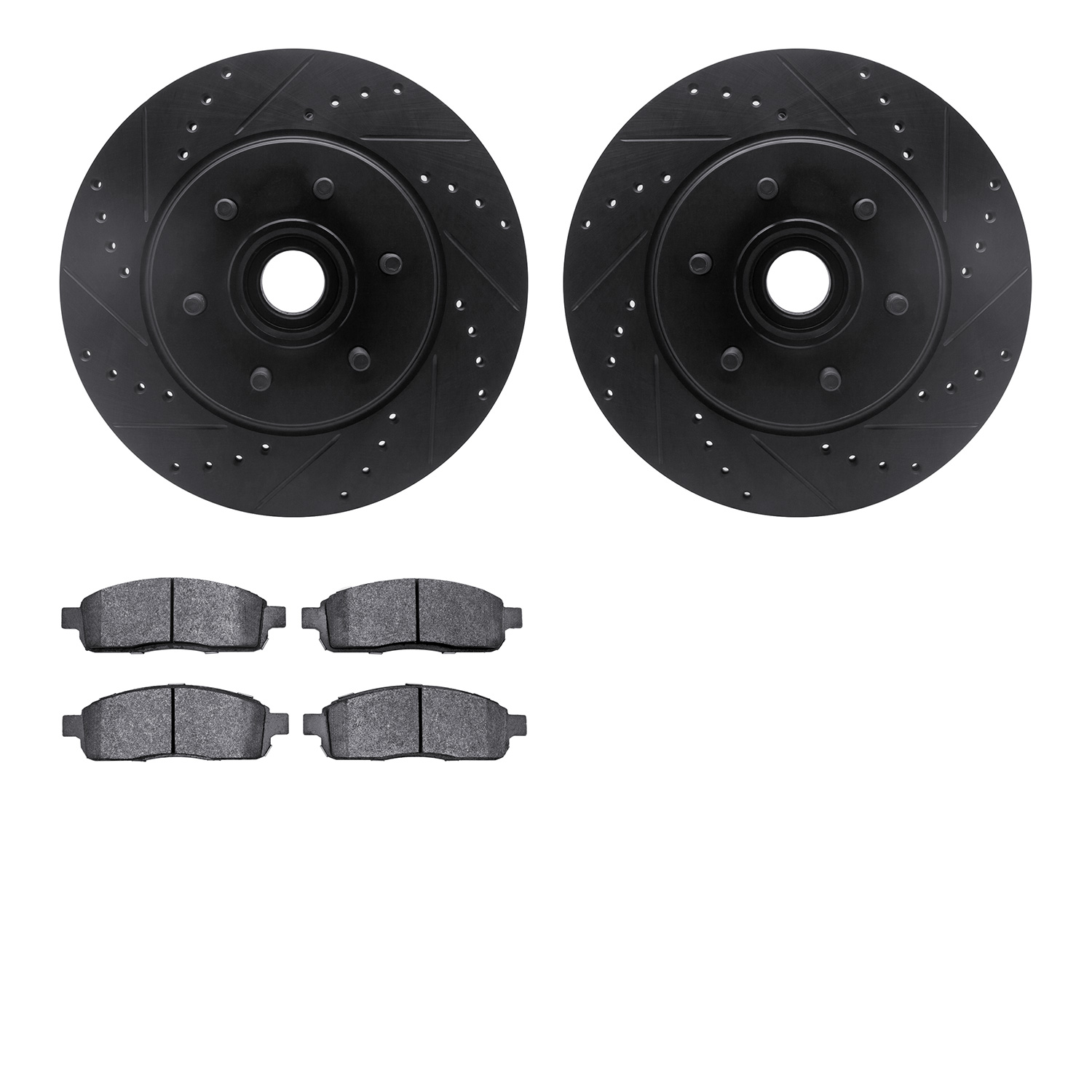 8202-99177 Drilled/Slotted Rotors w/Heavy-Duty Brake Pads Kit [Silver], 2004-2008 Ford/Lincoln/Mercury/Mazda, Position: Front