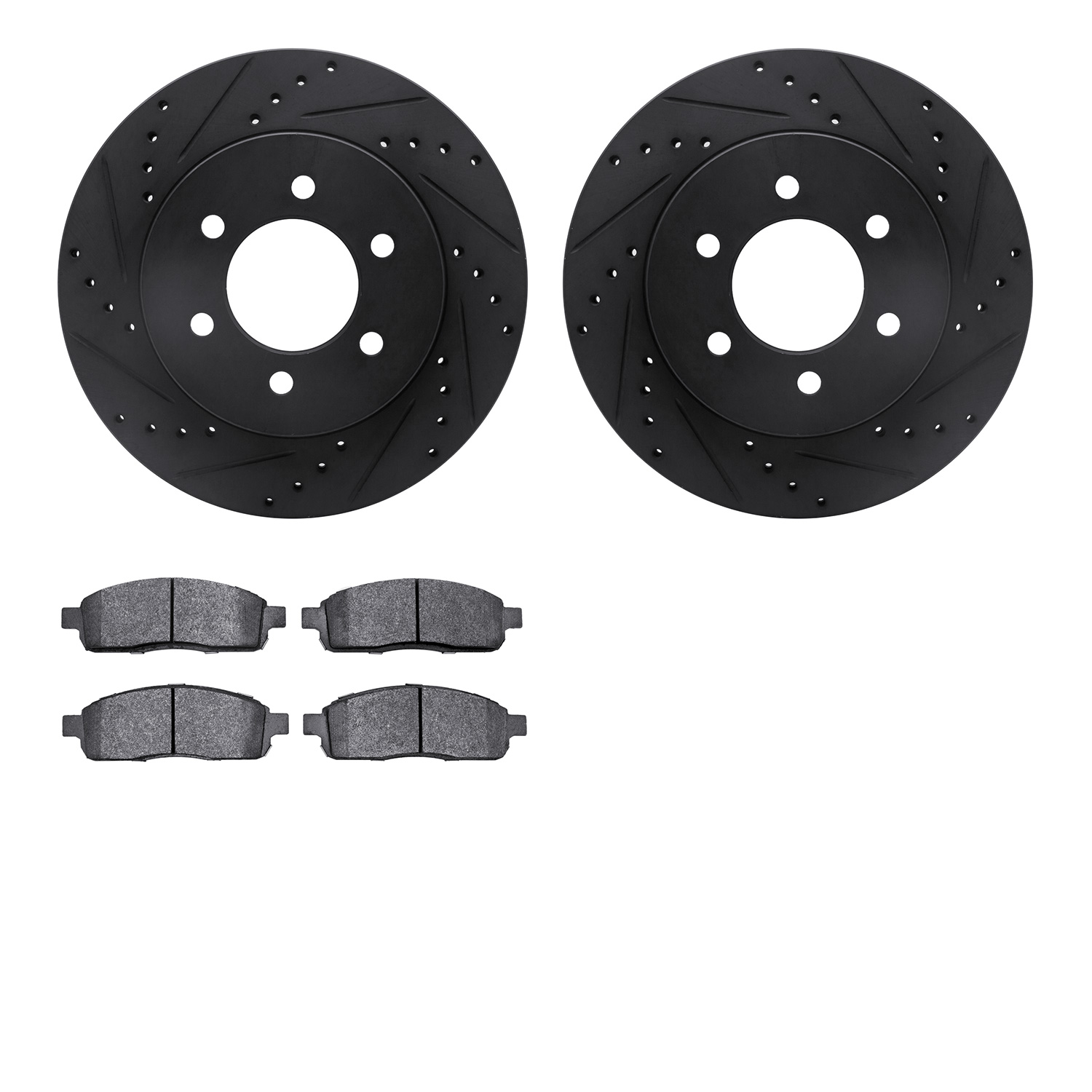 8202-99179 Drilled/Slotted Rotors w/Heavy-Duty Brake Pads Kit [Silver], 2004-2008 Ford/Lincoln/Mercury/Mazda, Position: Front