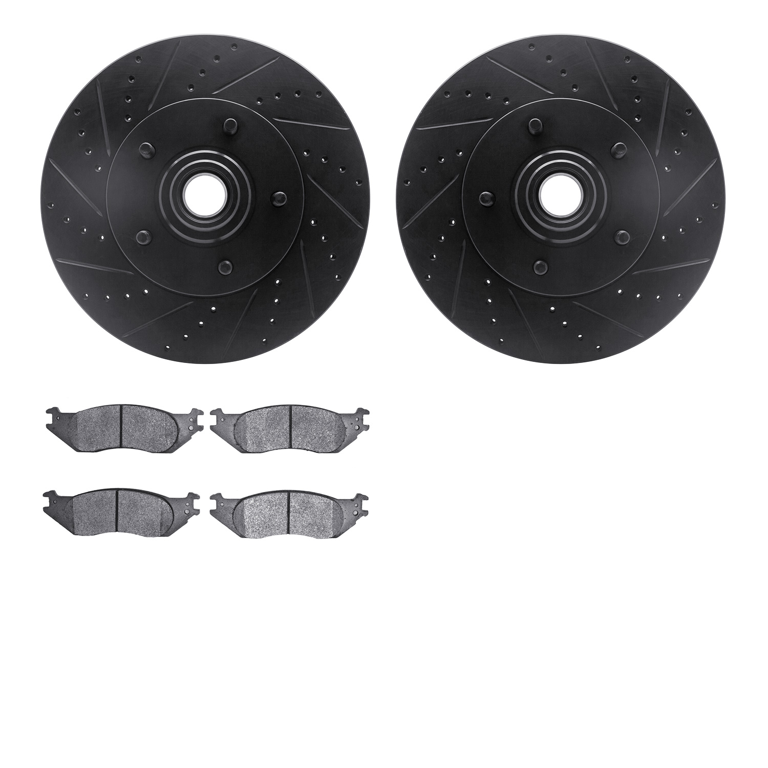 8202-99186 Drilled/Slotted Rotors w/Heavy-Duty Brake Pads Kit [Silver], 2004-2006 Ford/Lincoln/Mercury/Mazda, Position: Front